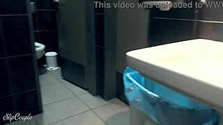 cute bbw babe gives blowjob in public toilet