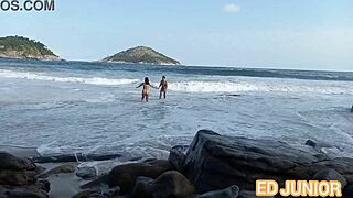 Ever tried a wild encounter with a stunning brunette on a nudist beach?