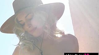 All Natural Blonde Katie Jean Strips Clothes And Cools Hot Body Naked!