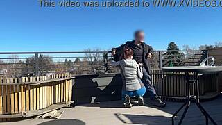 Dickflash Roof Adventure! Little 18+ Redhead Slut Strokes Fast!