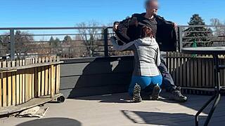 Dickflash Roof Adventure! Little 18+ Redhead Slut Strokes Fast!