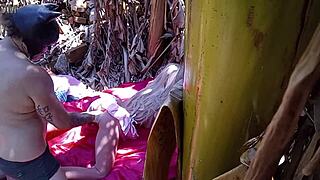 damn, banging that redhead sex toy outdoors is wild!