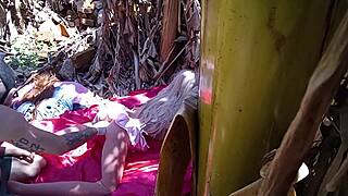 damn, banging that redhead sex toy outdoors is wild!