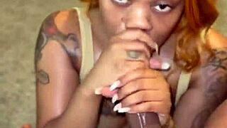 Ebony amateur with big cock face fucks wet tits and cums in mouth during cumshot.