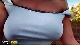 Stunning Milf Flashes Big Tits During Daring Public Bike Ride Outdoors.