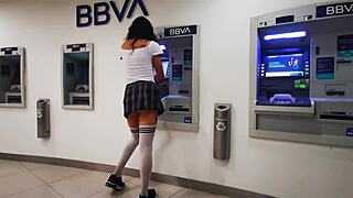 tranny flashes in public cablebus exhibit with bold outdoor display