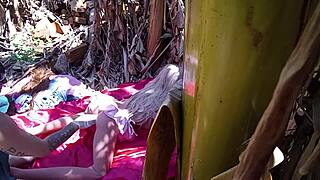 damn, banging that redhead sex toy outdoors is wild!