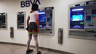 tranny flashes in public cablebus exhibit with bold outdoor display