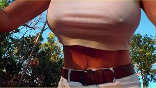 Stunning Milf Flashes Big Tits During Daring Public Bike Ride Outdoors.