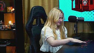 Blonde Brazilian Viamms Bends Over On Podcast Table, Tiny Panties Exposing Her Huge Pussy For Dirty Talk.