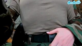 This naughty teen 18+ soldier almost gets caught masturbating her pussy in the field