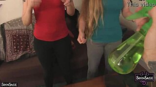 Sinn Sage and Samantha Grace squeeze cute tits while scissoring.