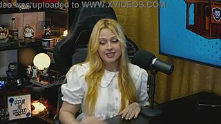 Blonde Brazilian Viamms Bends Over On Podcast Table, Tiny Panties Exposing Her Huge Pussy For Dirty Talk.