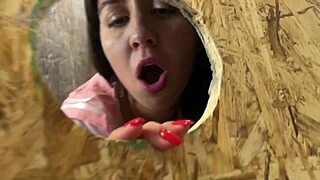 Slut surrendered at gloryhole to two huge cocks for cumshots