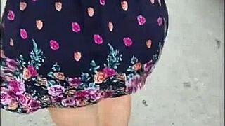 Public upskirt reveals mature woman's ass before steamy doggystyle encounter.