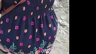 Public upskirt reveals mature woman's ass before steamy doggystyle encounter.