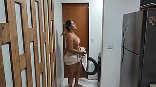 Stuck in Washer! Stepson Fucks Luna Oliveira’s Ass Hard!