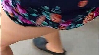 Public upskirt reveals mature woman's ass before steamy doggystyle encounter.