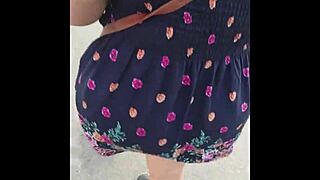 Public upskirt reveals mature woman's ass before steamy doggystyle encounter.