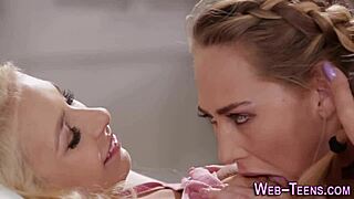 Blonde teen 18+ eating ass in skinny lesbian rimjob fun