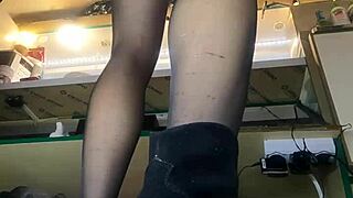 Check out this sexy milf with long legs and big pussy lips serving in a miniskirt at work. She flashes upskirt despite the winter cold!