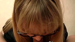 Brunette secretary on her knees sucking dick to save job