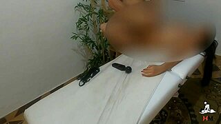 Young married woman relaxes in tantric massage naked