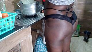 yo, check this ebony housewife showing off her chocolate pussy at home