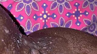 Ebony slut, take that creampie from my big black cock.