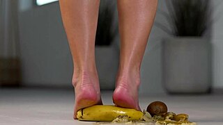 Petite Brunette Girl Crushes Fruits Under High Heels in Hot Foot Fetish Scene