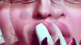 The goddess with huge glasses and nude lipstick enslaves you in kinky BDSM