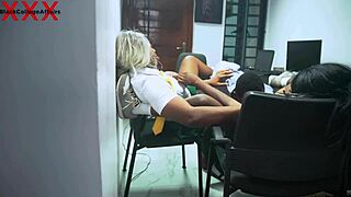 Students show their head teacher how to fuck two pussies.