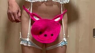 Asian maid in uniform teases her anal and pierced nipples.