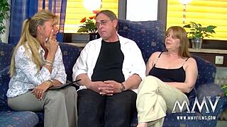 petra from mmv films gives a hand in wild 3some with fingering and blowjob 😈