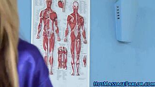 I love how the blonde masseuse gobbles my cock with her big tits in this high definition massage