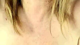 feeling aroused as stepmom seduces with striptease, blowjob, and cumshot on huge boobs