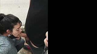 Amateur public hot brunette sucking dick outdoor
