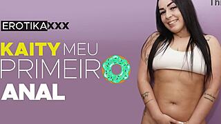 kaity's emotional first anal with teasing and facial