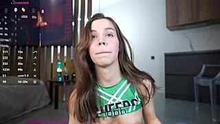 In her webcam recordings, youthful student slut Monika wildly fingers her shaved pussy with a dildo until she squirts intensely