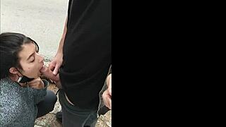 Amateur public hot brunette sucking dick outdoor