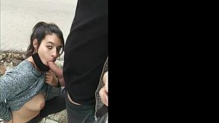 Amateur public hot brunette sucking dick outdoor