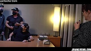 Tattooed milf breaks in big cock with her ass and blowjob in group!