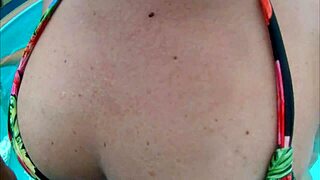 Husband catches his latina wife in a wild mmf threesome at the public hotel pool with Karina and Lucas.