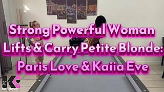 Strong Bodybuilder Lifts Petite Blonde In Workout