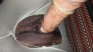 I tore the stockings and stuffed my cock into her tight pussy