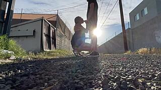 outdoor couple enjoys public eating and car intimacy