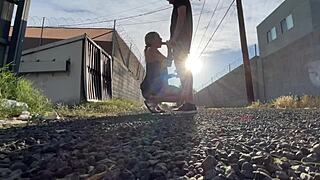 outdoor couple enjoys public eating and car intimacy