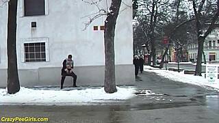 wow, redhead bbw milf peeing outdoors, so wild! 😲