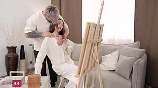 Petite 18+ Asian Babe Kwini Kim Fingers Herself, Gives Shaved Blowjob, and Gets Facial Cumshot from Muscular Guy