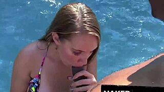 Yo, white college girl sucking dick poolside! 🏊‍♀️